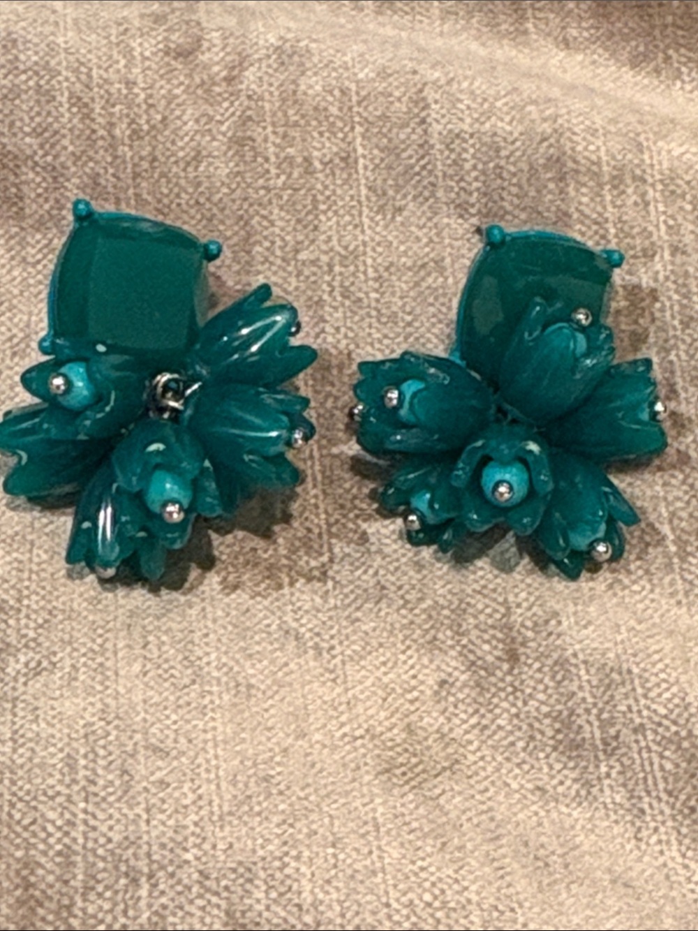 J. Crew Teal Floral Tulip Cluster Post Back Earrings